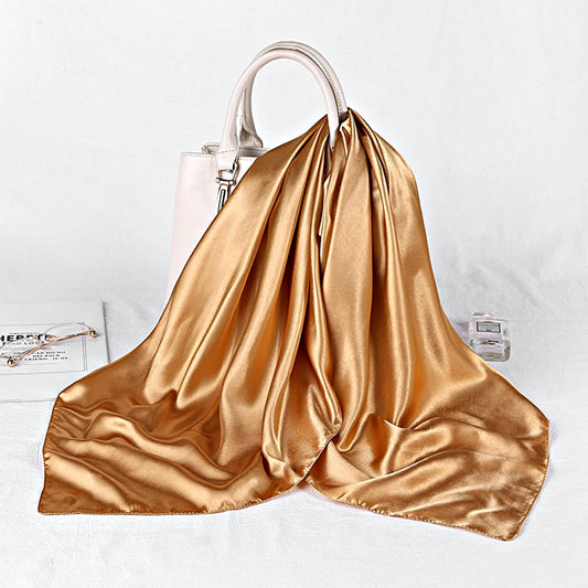 Beige Satin Scarf 90×90 cm – Neutral Silk-Feel Square Scarf | Elegant Beige Hijab, Headscarf & Hair Wrap