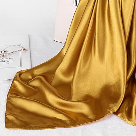 Golden Satin Scarf 90×90 cm – Neutral Silk-Feel Square Scarf | Elegant Beige Hijab, Headscarf & Hair Wrap
