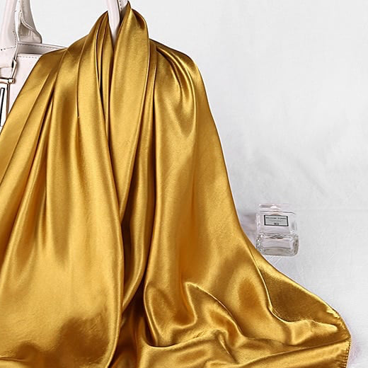 Golden Satin Scarf 90×90 cm – Neutral Silk-Feel Square Scarf | Elegant Beige Hijab, Headscarf & Hair Wrap