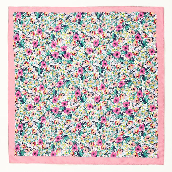 Multicolour Floral Satin Scarf with Baby Pink Border – Soft, Elegant & Feminine | Perfect Gift