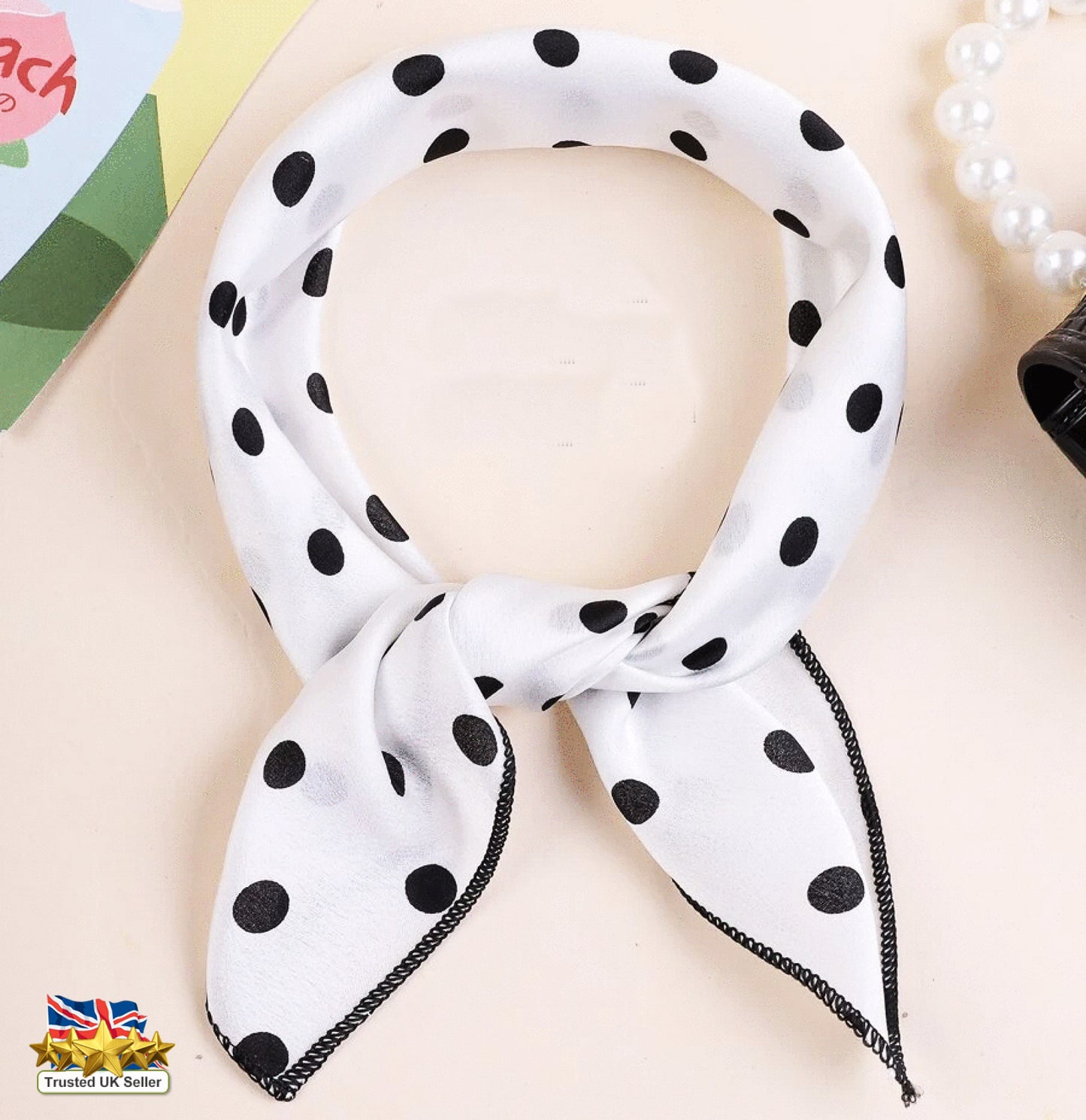 Polka Dots Scarf,Dots Scarf,Black and White scarf,Black scarf,Cream scarf,Polka dots bandana,Polka Dots scrunchies,Polka Dots Headscarf