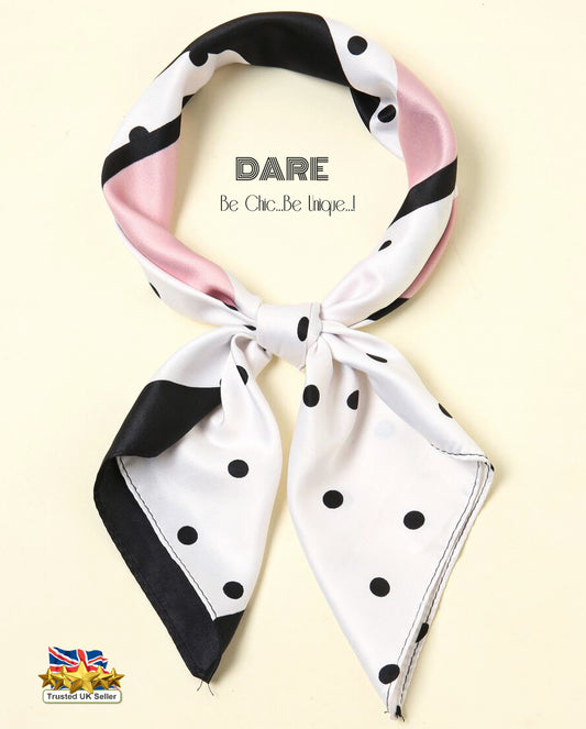 🌸 Pink & Polka Dots Silk Square Scarf – Classic Elegance with a Playful Twist