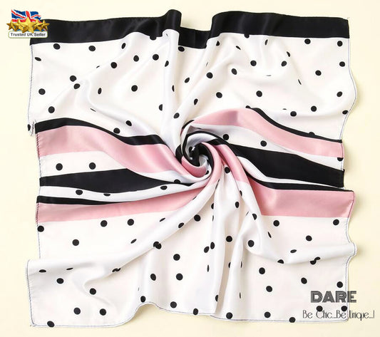 🌸 Pink & Polka Dots Silk Square Scarf – Classic Elegance with a Playful Twist