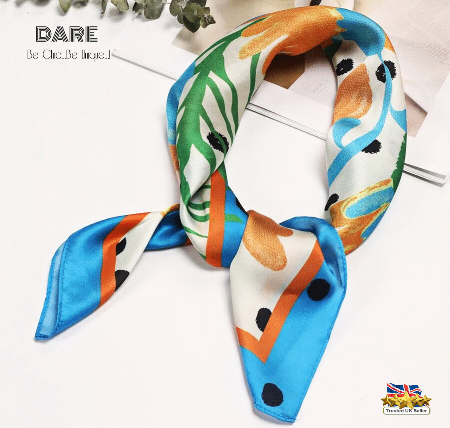 💙 Polka Dot and Floral Blue Silk Scarf – Vintage-Inspired Elegance with a Modern Twist