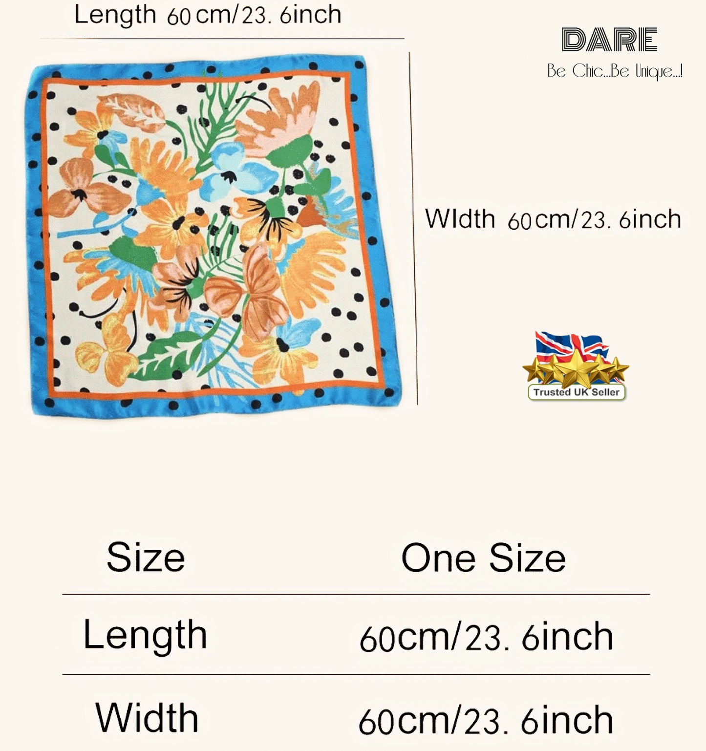 💙 Polka Dot and Floral Blue Silk Scarf – Vintage-Inspired Elegance with a Modern Twist