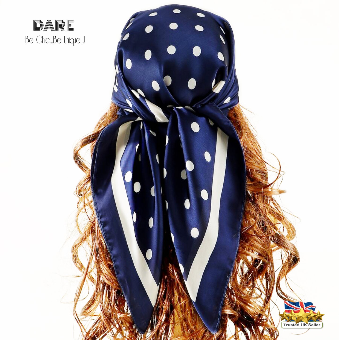 🔵 Navy Polka Dot Satin Scarf – Classic, Chic & Timeless