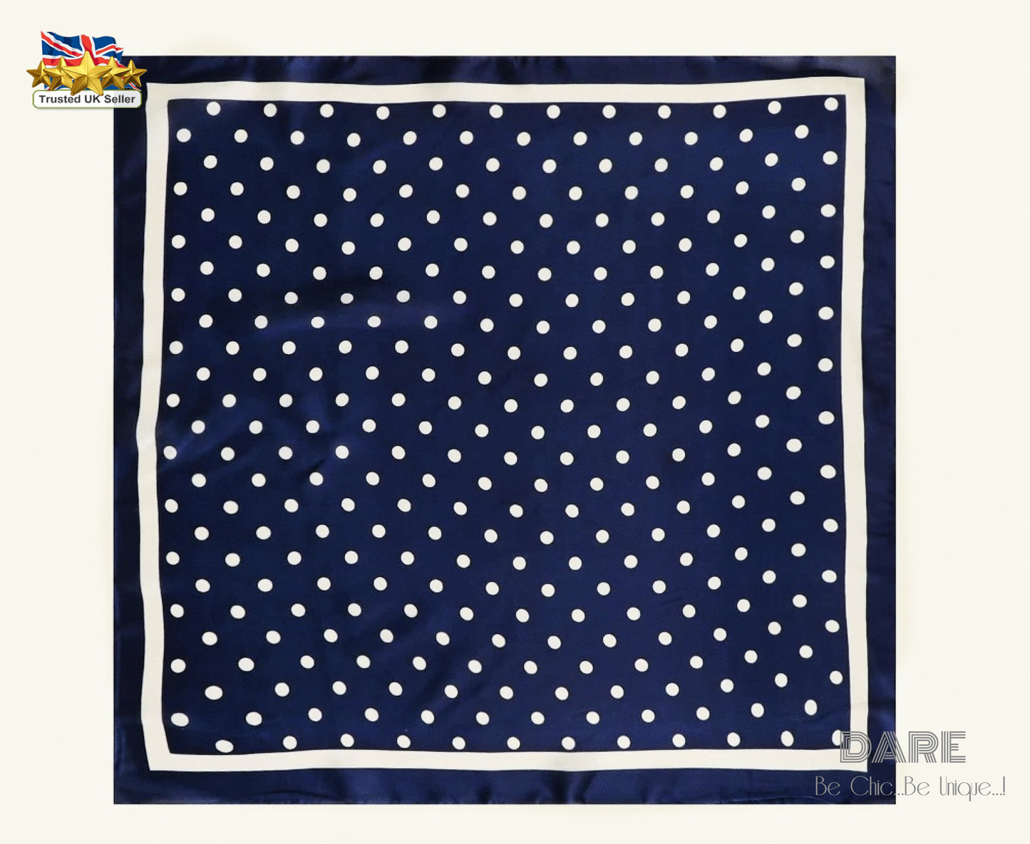 🔵 Navy Polka Dot Satin Scarf – Classic, Chic & Timeless