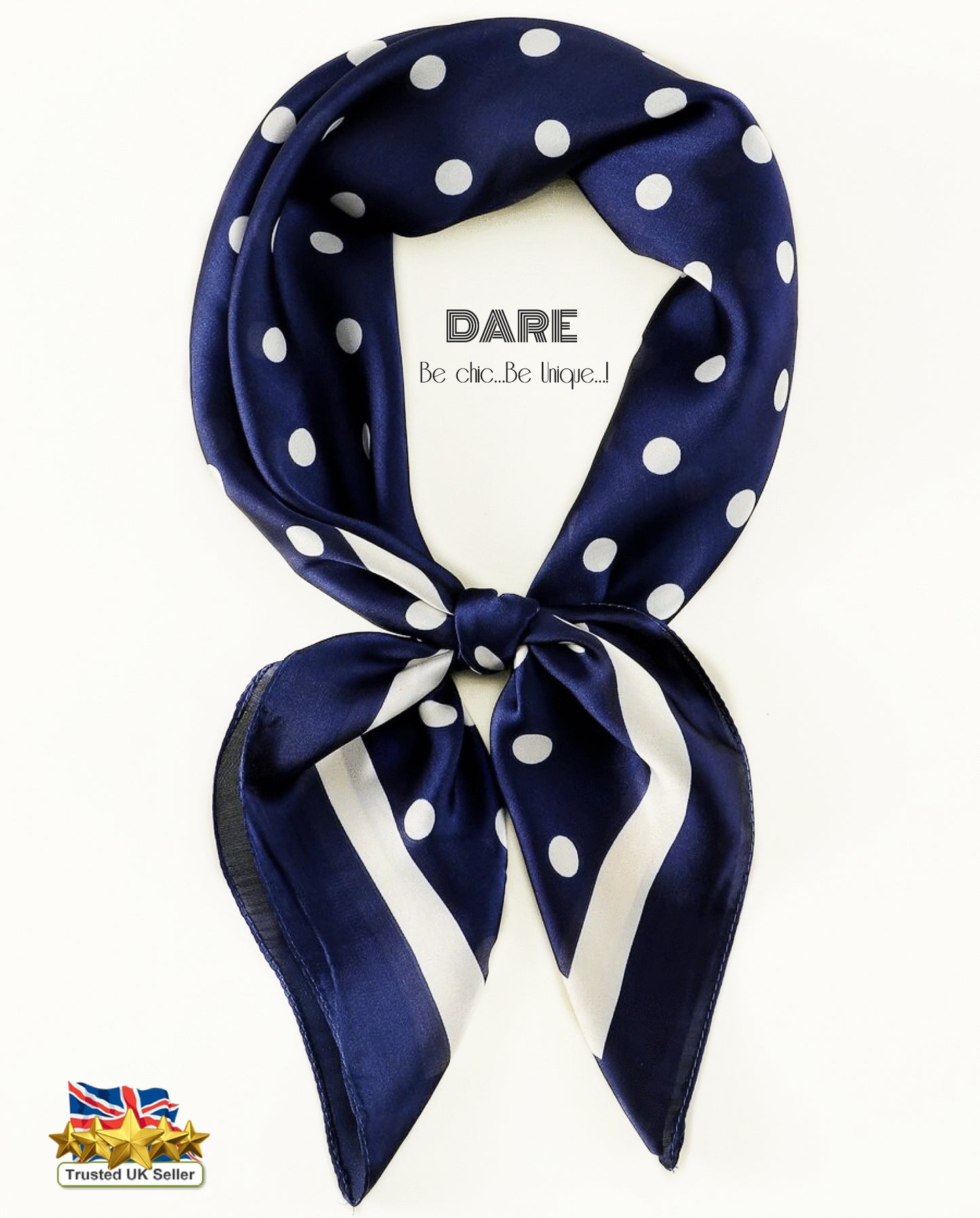 🔵 Navy Polka Dot Satin Scarf – Classic, Chic & Timeless