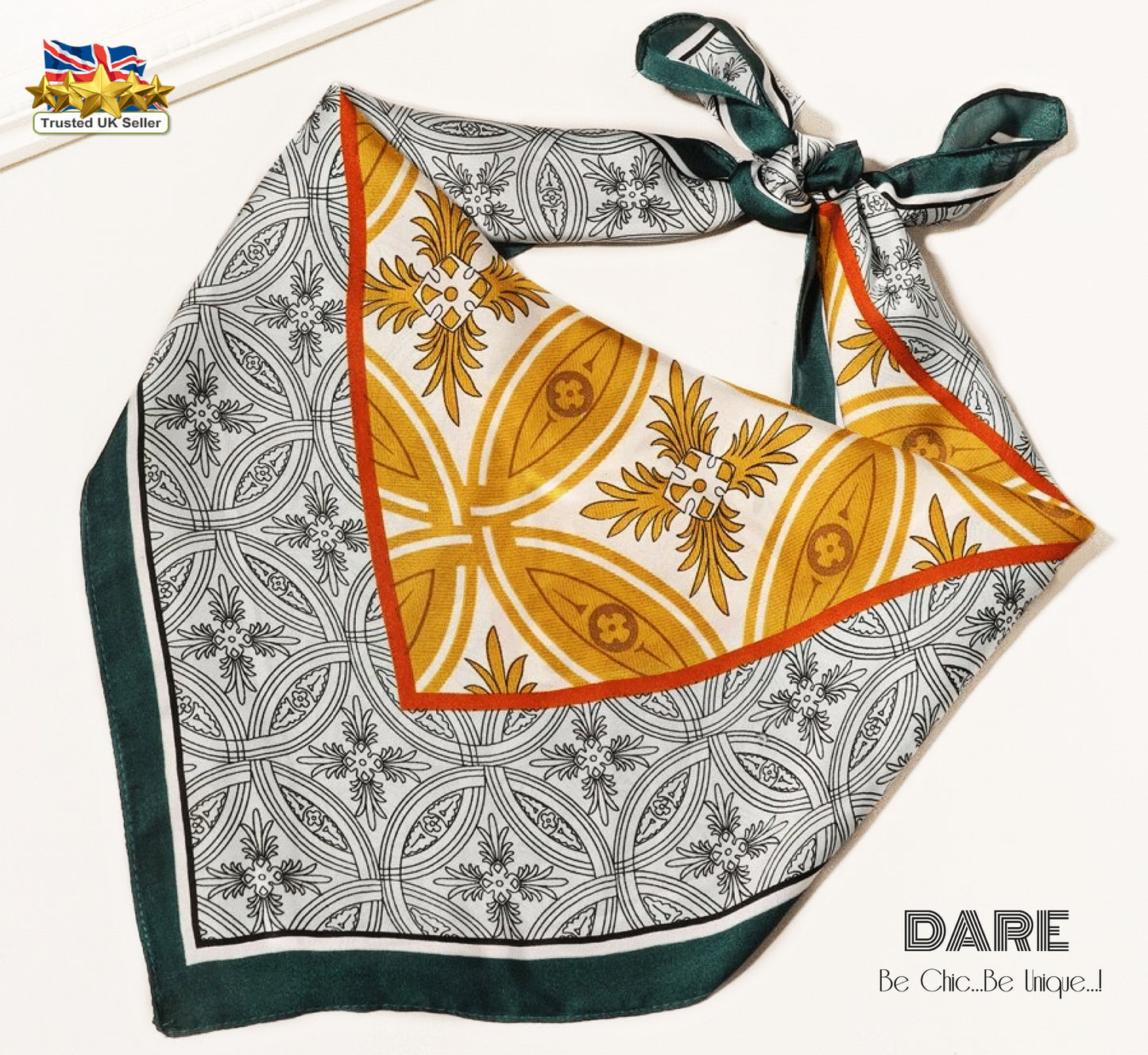 Square Vintage Geometric Scarf – Orange & Burnt Orange Pattern | Retro Style | Christmas Gift Idea