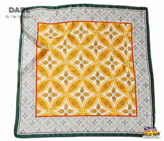 Square Vintage Geometric Scarf – Orange & Burnt Orange Pattern | Retro Style | Christmas Gift Idea