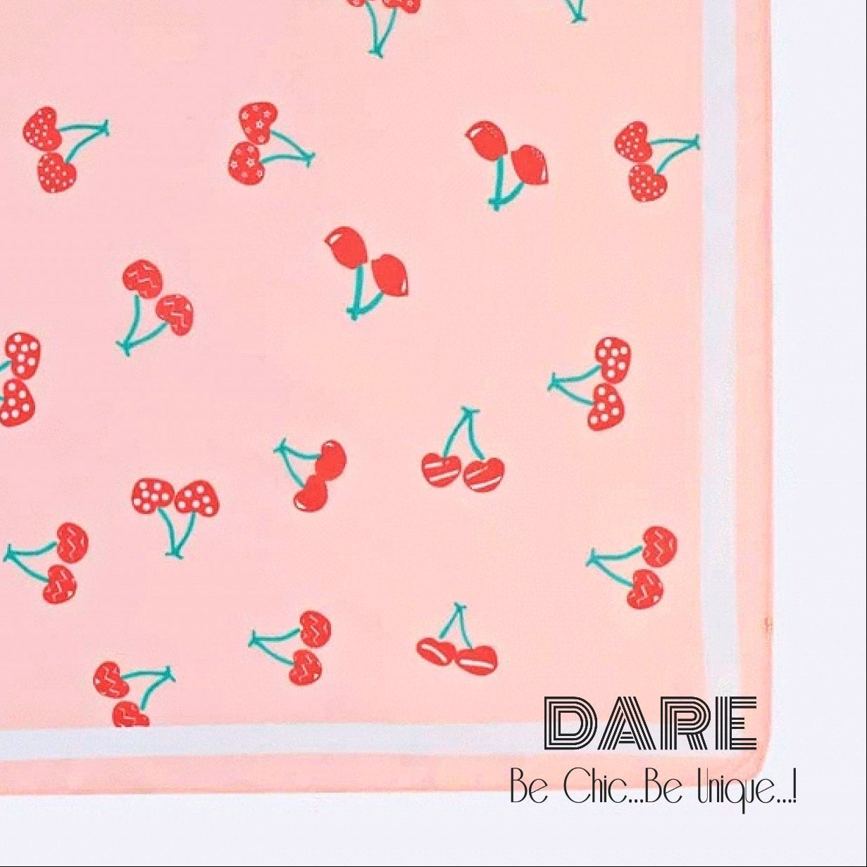 Square Pink Cherry-Print Scarf – Cute, Fresh & Feminine