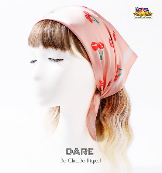 Square Pink Cherry-Print Scarf – Cute, Fresh & Feminine