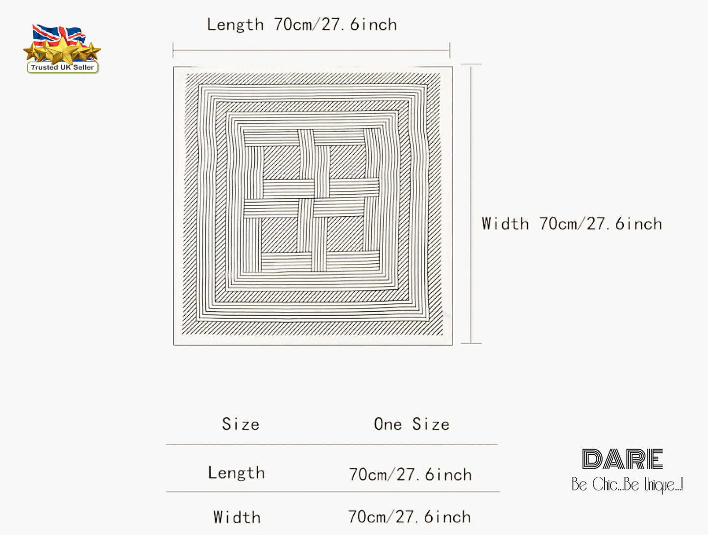 White Square Scarf with Black Stripes | Minimalist Chic | Timeless Classic | Christmas Gift Idea