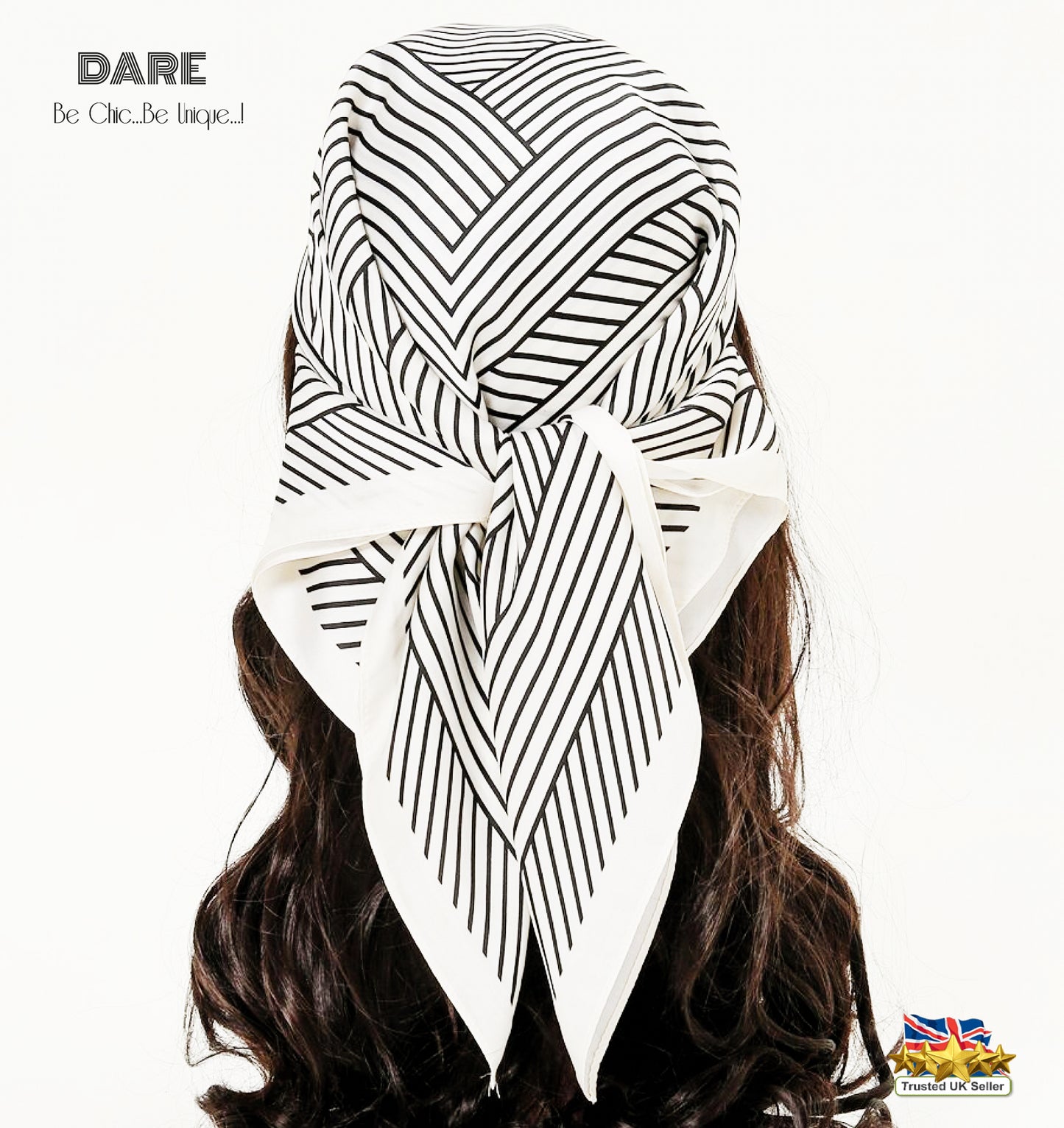 White Square Scarf with Black Stripes | Minimalist Chic | Timeless Classic | Christmas Gift Idea