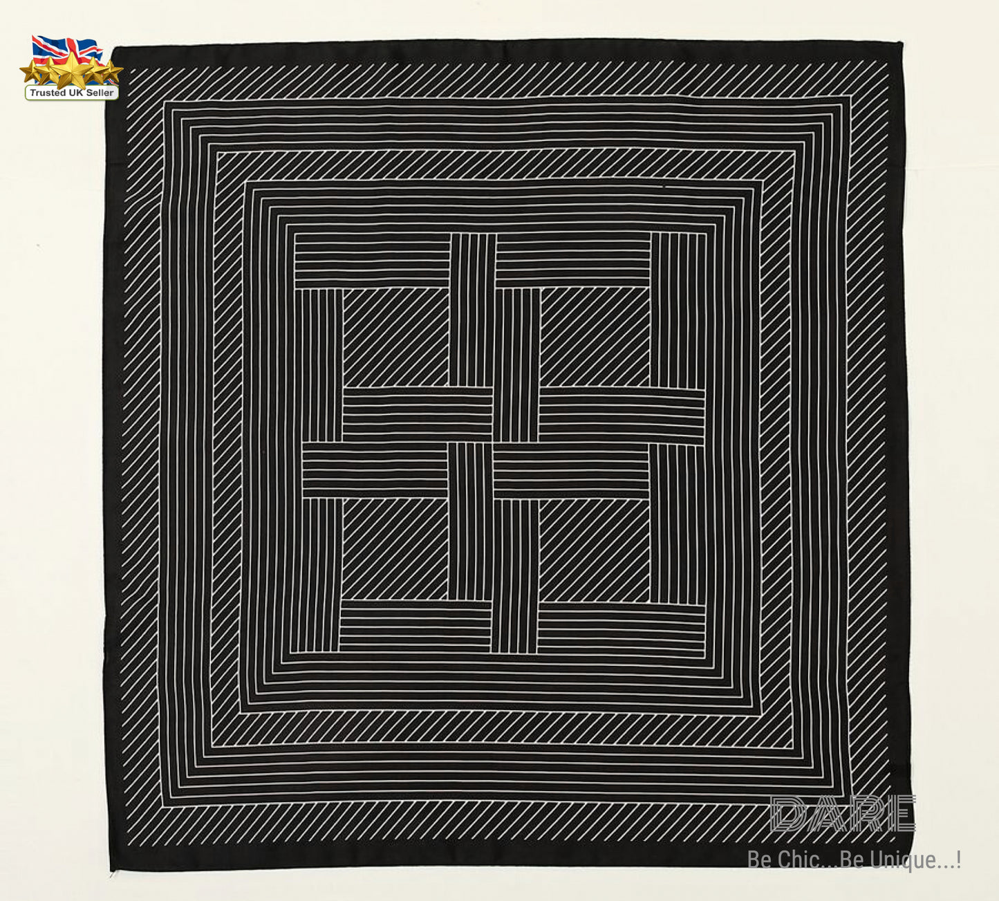 Black Square Scarf with White Stripes | Minimalist Chic | Timeless Classic | Christmas Gift Idea