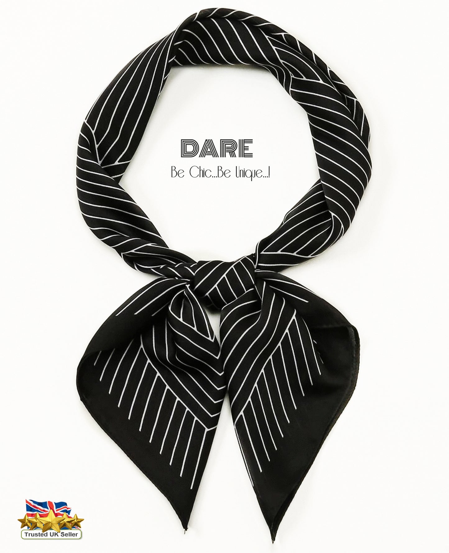 Black Square Scarf with White Stripes | Minimalist Chic | Timeless Classic | Christmas Gift Idea