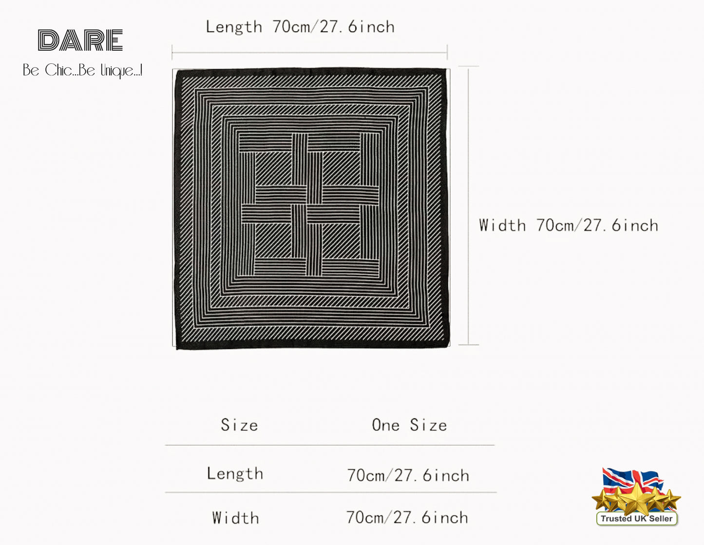 Black Square Scarf with White Stripes | Minimalist Chic | Timeless Classic | Christmas Gift Idea