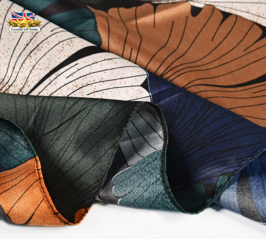 Premium Navy Blue, Green & Copper Leaf Print Scarf – Luxury Statement Piece for Formal Events