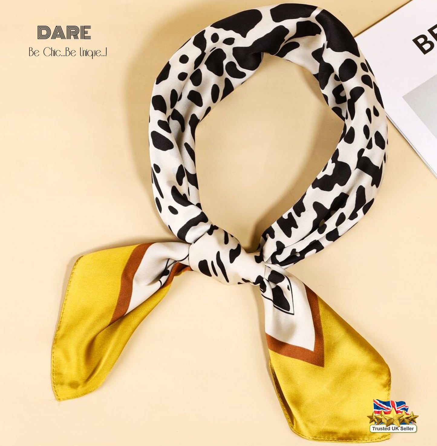 Mustard Border Animal-Print Satin Scarf – Chic, Bold & Stylish | Perfect Gift Idea