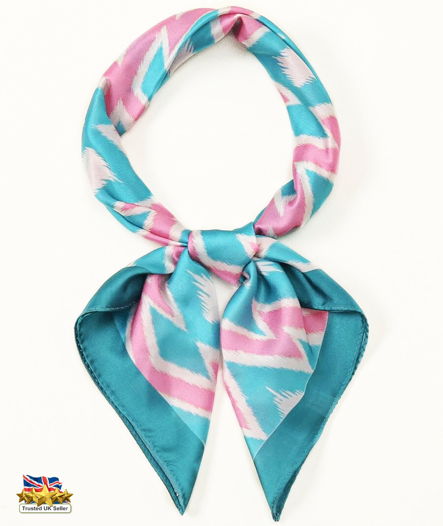 Vintage design Square Scarf – Elegant Geometric Print with Turquoise Border | 70cm Satin Silk Scar