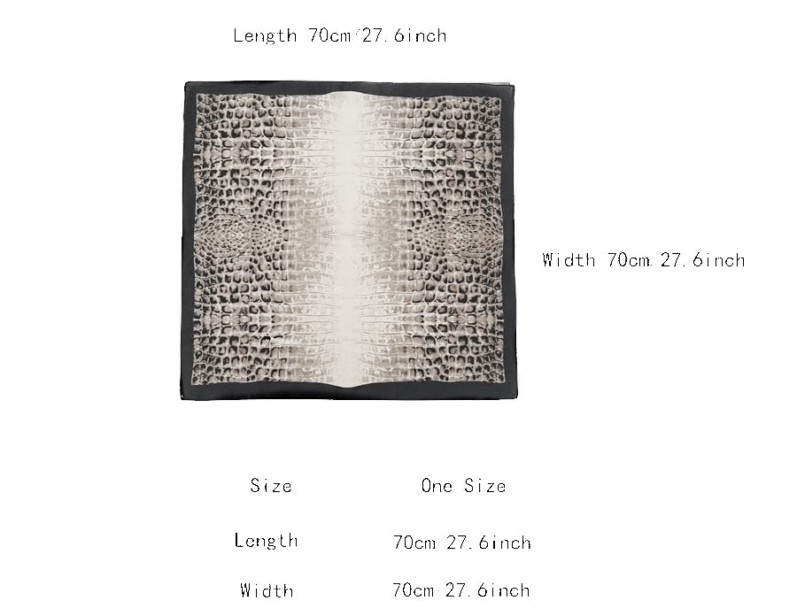 Elegant Animal Print Alligator-Print Square Scarf – Black, White & Grey
