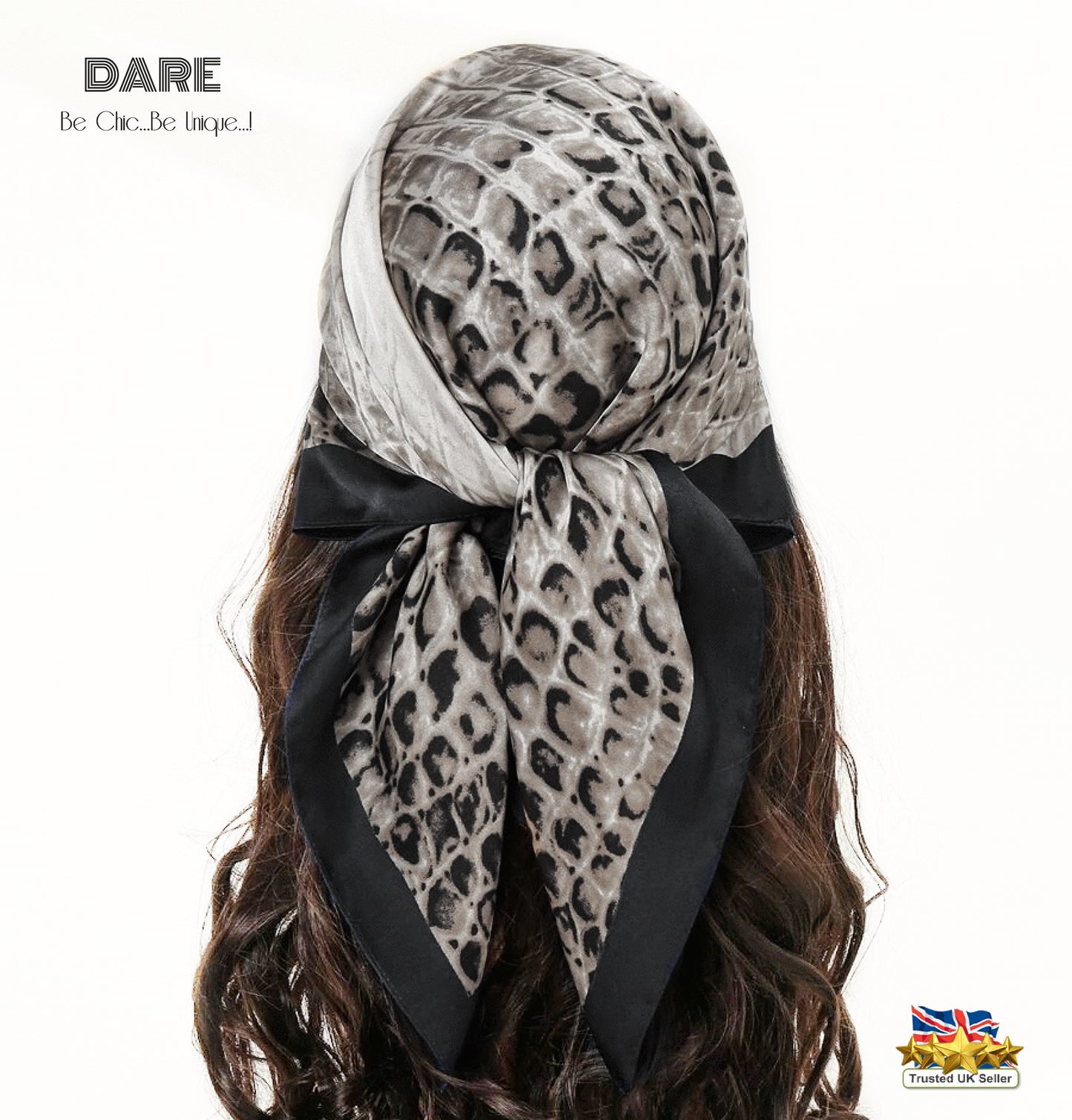 Elegant Animal Print Alligator-Print Square Scarf – Black, White & Grey