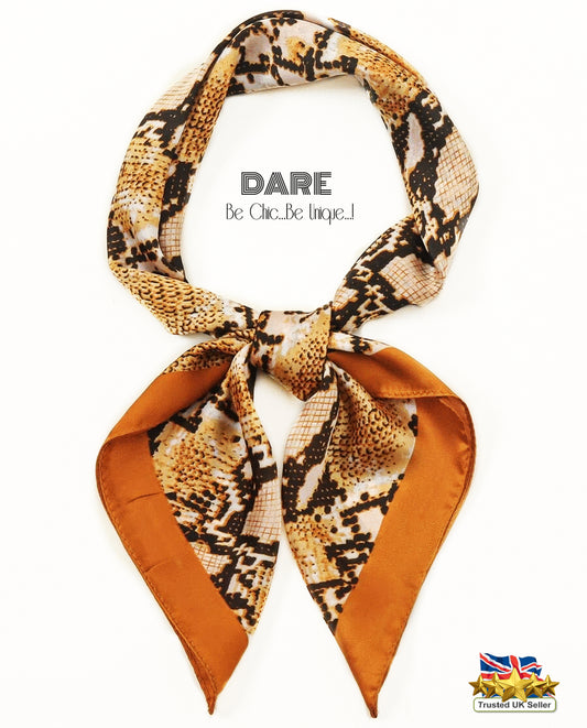 Caramel Snake-Print Satin Scarf – Luxe Animal Pattern Accessory