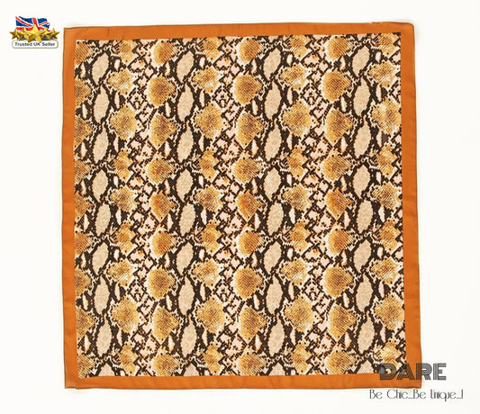 Caramel Snake-Print Satin Scarf – Luxe Animal Pattern Accessory