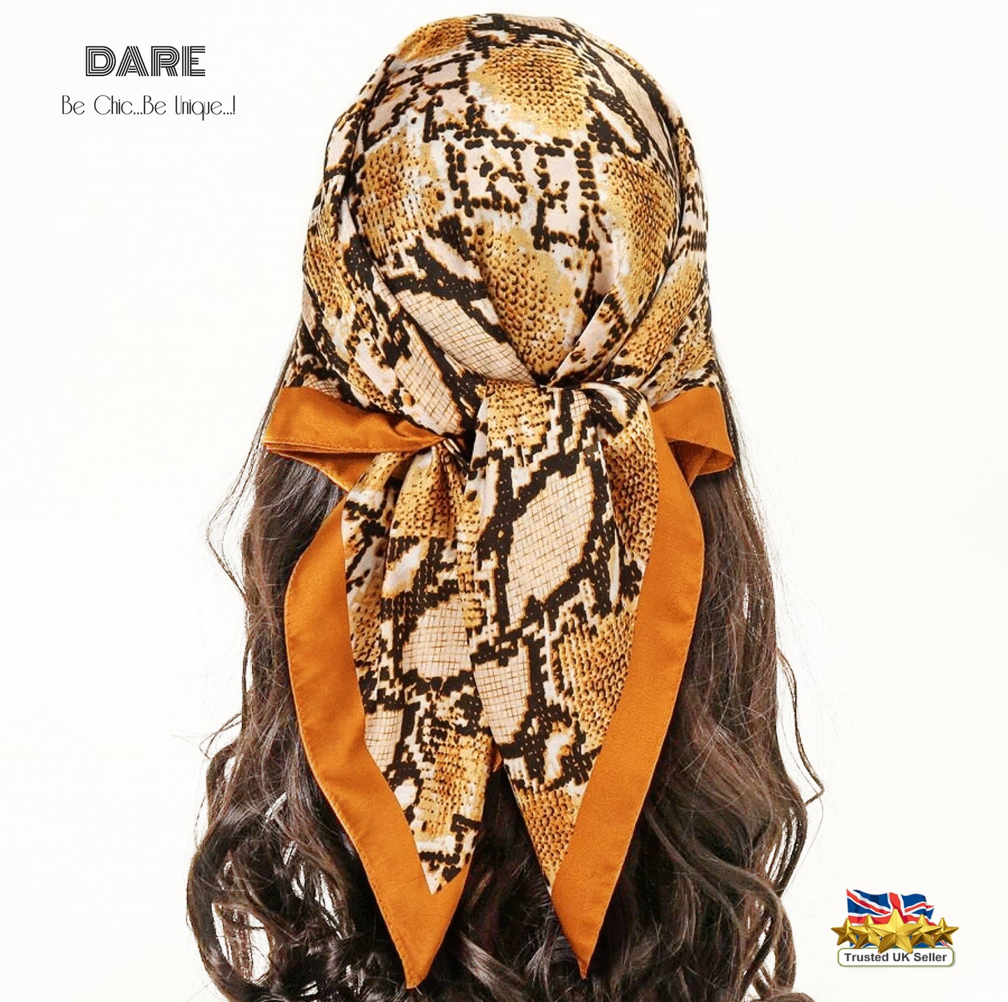 Caramel Snake-Print Satin Scarf – Luxe Animal Pattern Accessory