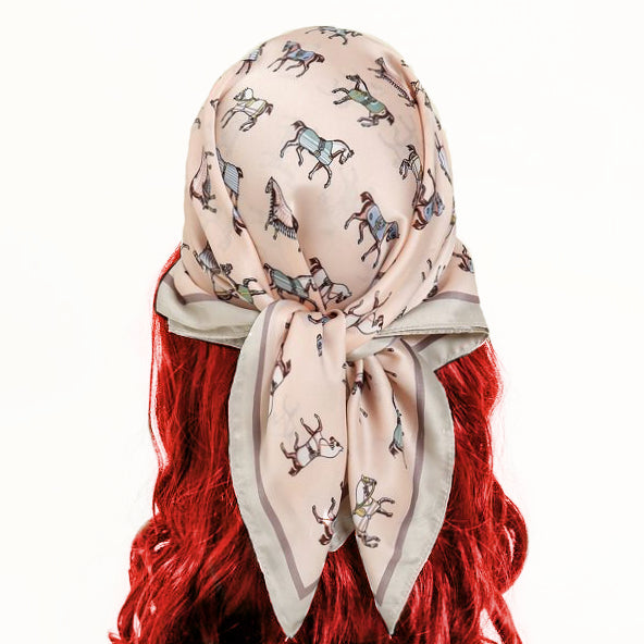 Pink Horse Print Satin Scarf – Cute, Elegant &amp; Perfect for Christmas Gifting! ✨