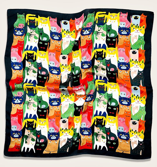 Colourful Cat-Print Satin Scarf – Cute, Fun & Stylish Accessory | Perfect Xmas Gift