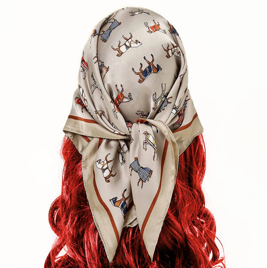 Silver Horse Print Satin Scarf – Cute, Elegant &amp; Perfect for Christmas Gifting! ✨