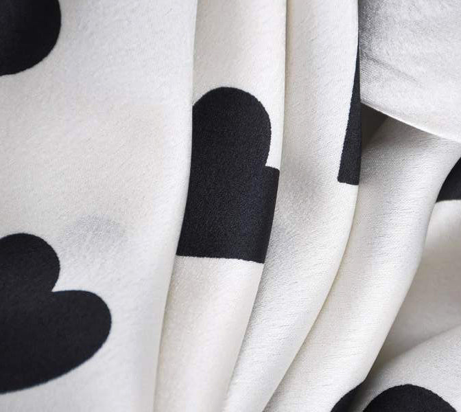 White Scarf with Black Hearts –  Square Satin Scarf | Cute Heart Print Hijab, Neck Scarf & Hair Wrap