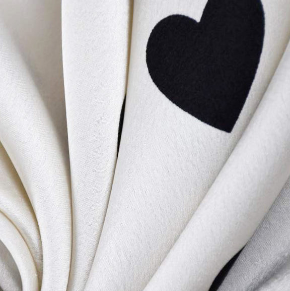 White Scarf with Black Hearts –  Square Satin Scarf | Cute Heart Print Hijab, Neck Scarf & Hair Wrap