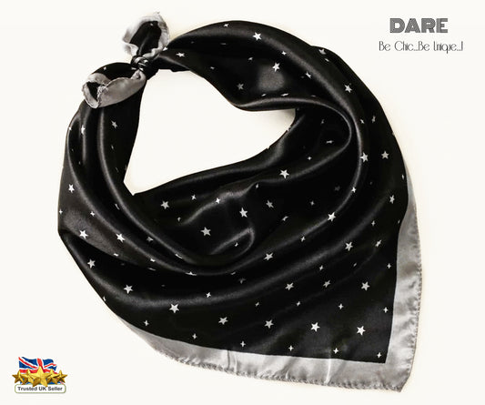 Stars Scarf,Stars scarves,Stars bandana,Black and Silver scarf,White dots women scarf,Black stars scarf,polka dots scarf,black women scarf